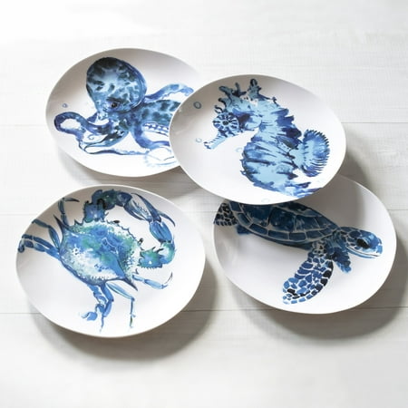 Mainstays Nautical Creatures Melamine Dinner Plate, 4 Piece Set ...