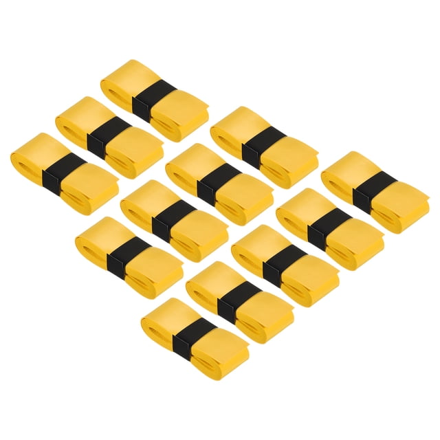 Unique Bargains 43.3' Absorb Sweat Non-Slip PU Tennis Racket Overgrip Tape Wraps Yellow 12 Pack