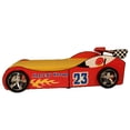 thumbnail image 3 of Racing Car Bed,Twin Size Car Bed Frame with LED Light and Headboard, Race Car-Shaped Wooden Platform Bed with Wheels and Support Slats, Red, 3 of 7