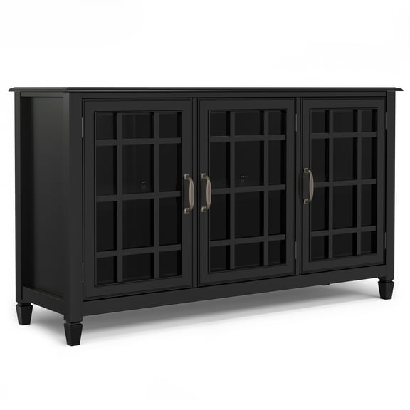Simpli Home Connaught 60 inch Wide Solid Wood Traditional Wide Storage Cabinet Buffet in Black