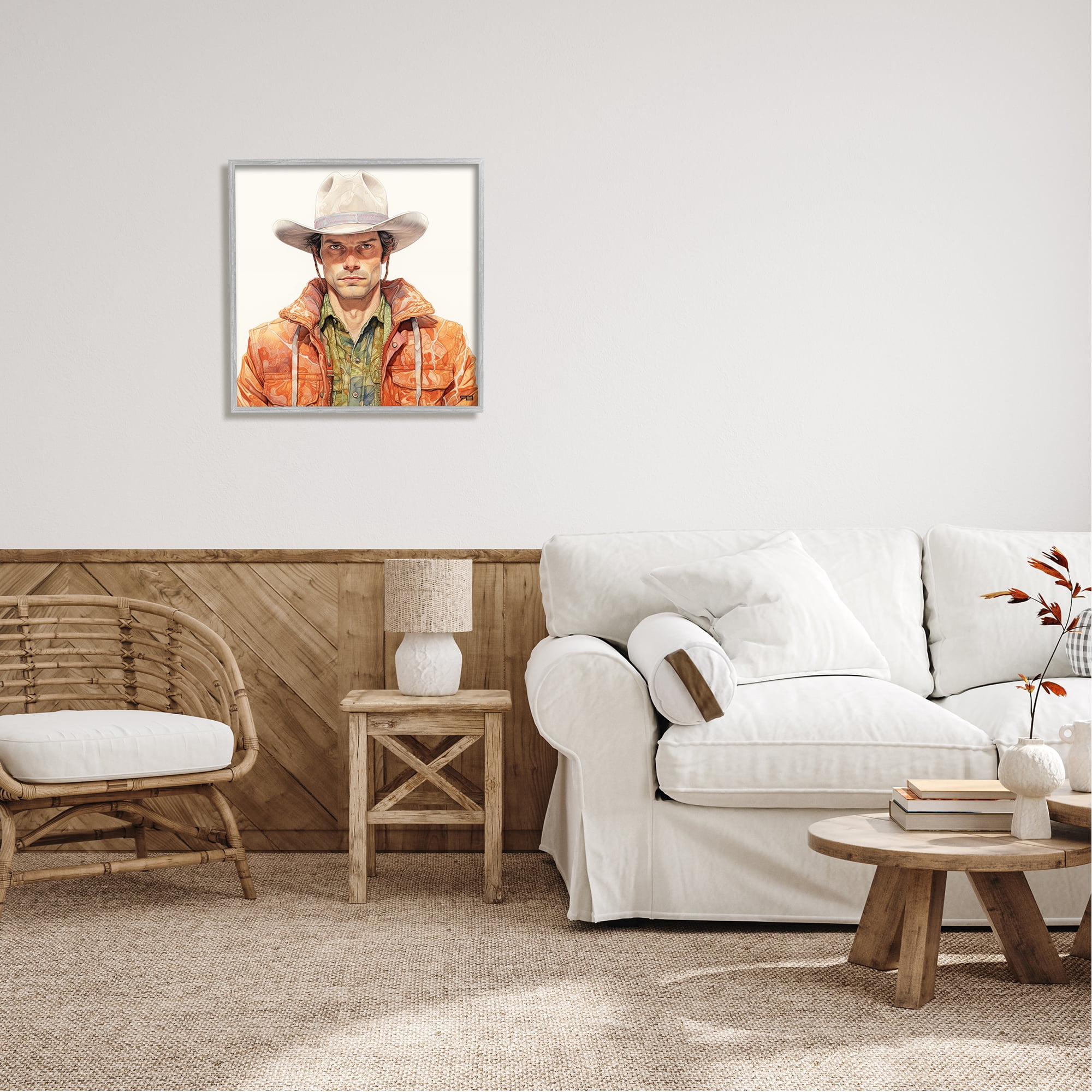Stupell Industries Country Cowboy Portrait Abstract Painting Gray Framed Art Print Wall Art, 24 x 24