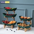 thumbnail image 2 of 3 Tier Ceramic Fruit Bowl With Bamboo Wood Stand For Kitchen Counter Fruit Basket for Vegetable Storage Plate Holder Set 3 Tier Beige, 2 of 6