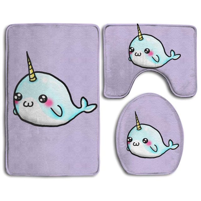 ABPHQTO Lindo narval púrpura Juego de alfombras de baño de 3 piezas Alfombra de baño Alfombra de contorno y tapa de inodoro ABPHQTO Cont-CHAPPLE-10730