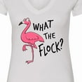 thumbnail image 4 of Inktastic What the Flock? Funny Flamingo Women's V-Neck T-Shirt, 4 of 5
