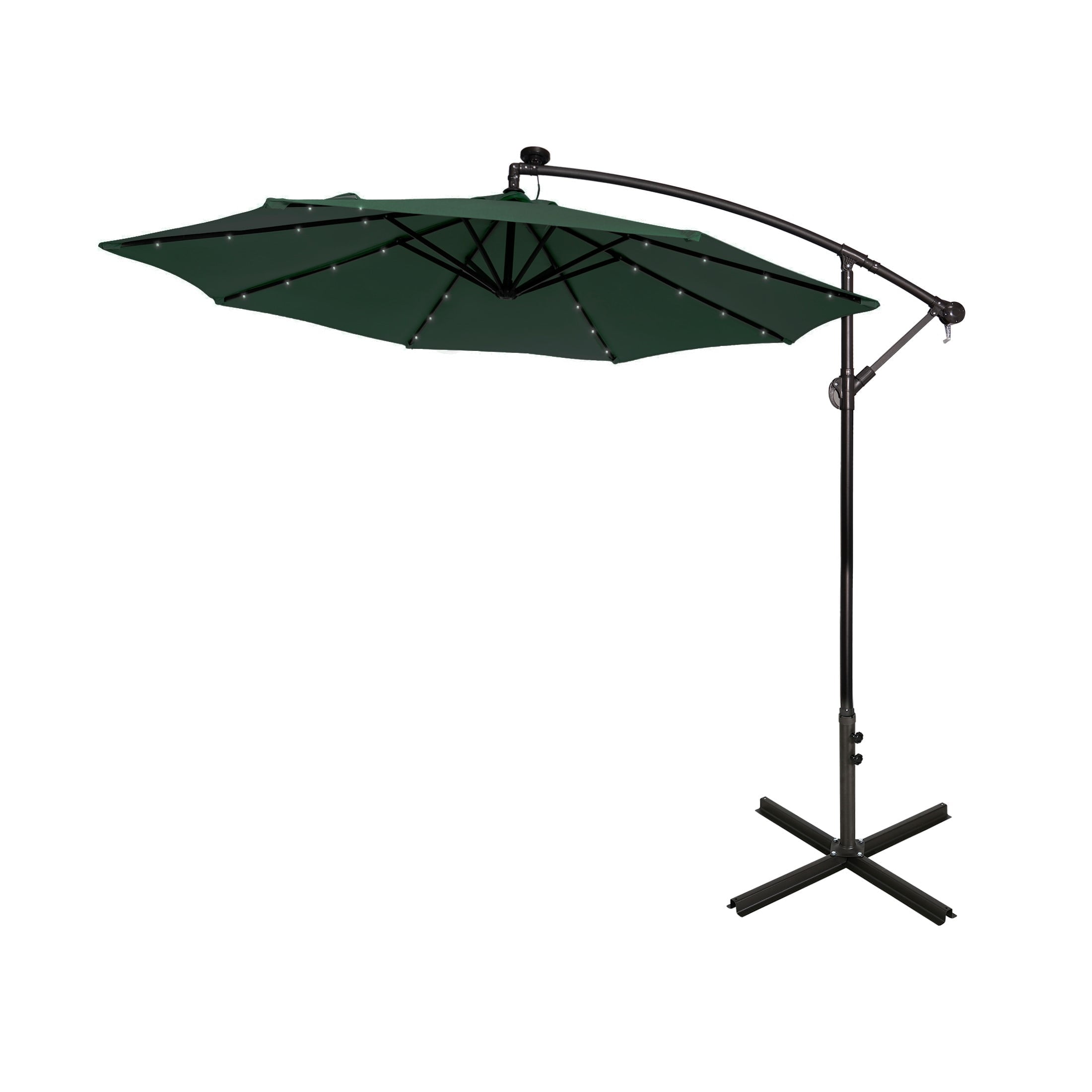 WestinTrends Albert 10 Ft Offset Patio Umbrella, Solar Powered 32 LED Light Outdoor Pool Hanging Cantilever Umbrella with Infinite Tilt and Crank Lift, Dark Green