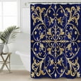 thumbnail image 5 of Baroque Floral Shower Curtain, 36" x 72", Abstract Floral Retro Rustic Navy Blue Waterproof Bathroom Curtain Washable Shower Curtain Set with 12 Hooks, 5 of 6