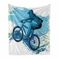 thumbnail image 1 of Sports Soft Flannel Fleece Throw Blanket, Concept of Sportsman Cycling on Grungy Background with Color Splashes, Cozy Plush for Indoor and Outdoor Use, 60" x 80", Blue Aqua Pale Green, by Ambesonne, 1 of 6