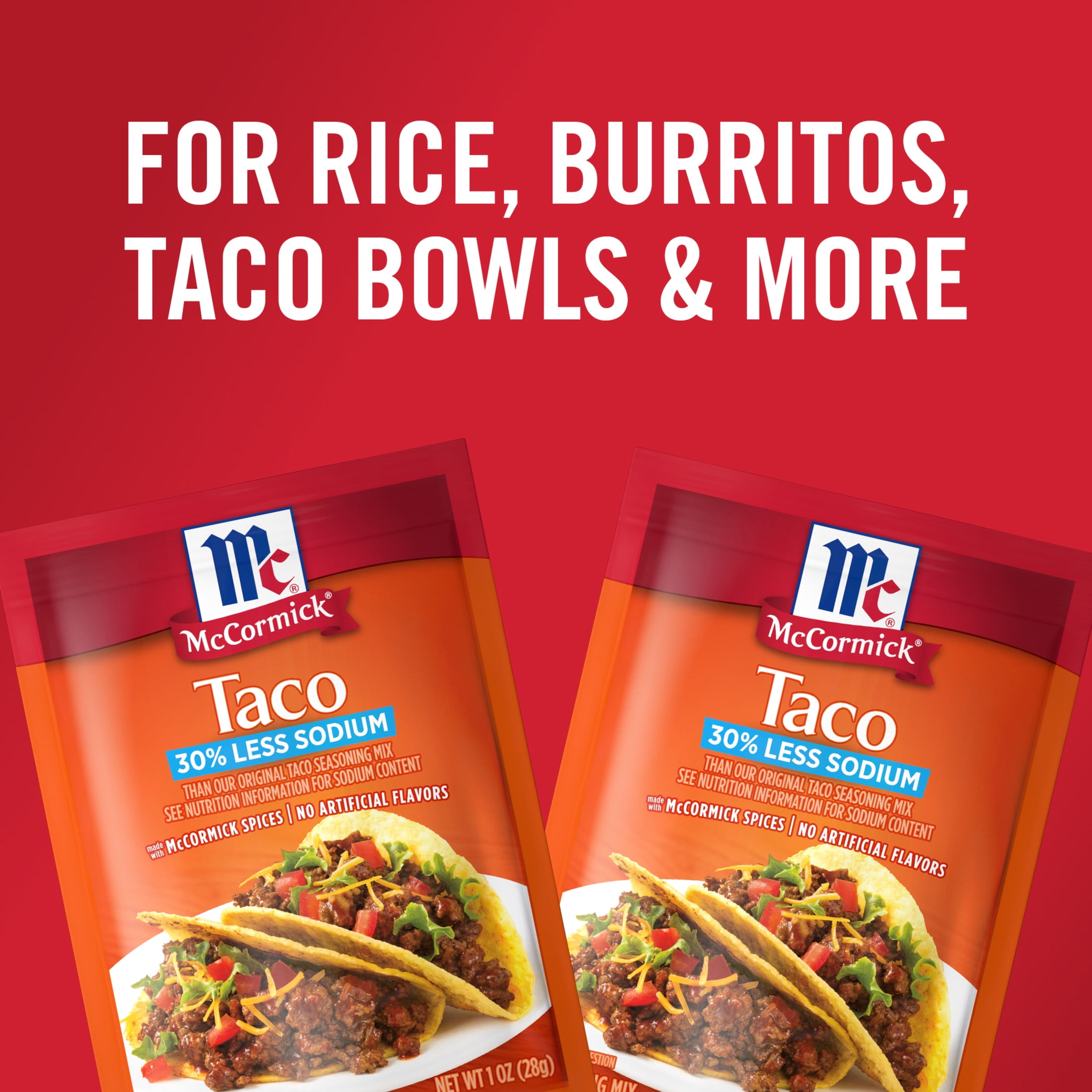 (12 pack) McCormick 30% Less Sodium Taco Seasoning Mix, 1.0 oz Packet