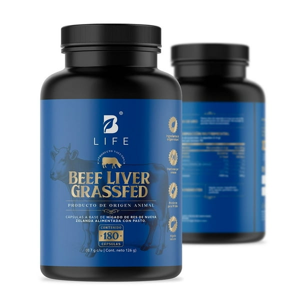 Hígado Vacuno | 1400 mg Por Porción | 180 Cápsulas | Vacas De Pastoreo De Nueva Zelanda | Beef Liver Grassfed | B Life.