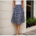 thumbnail image 2 of BUWTTER Womens Skirts Casual Midi Flowy Below Knee Spring Summer Fall Basic Floral Print Boho Casual Blue Skirt L, 2 of 9
