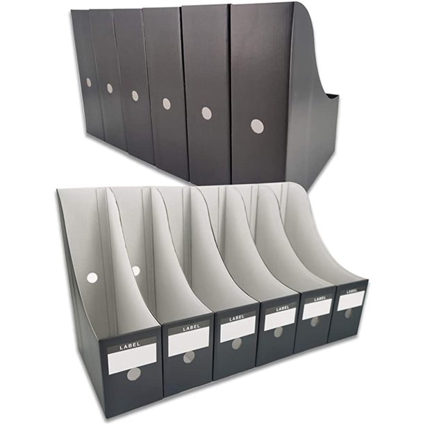 Magazine File Holder(12 Pack,Black)-Folder Holder,Desk File Organizer,Document Holder Box,Magazine Storage Box,With Labels