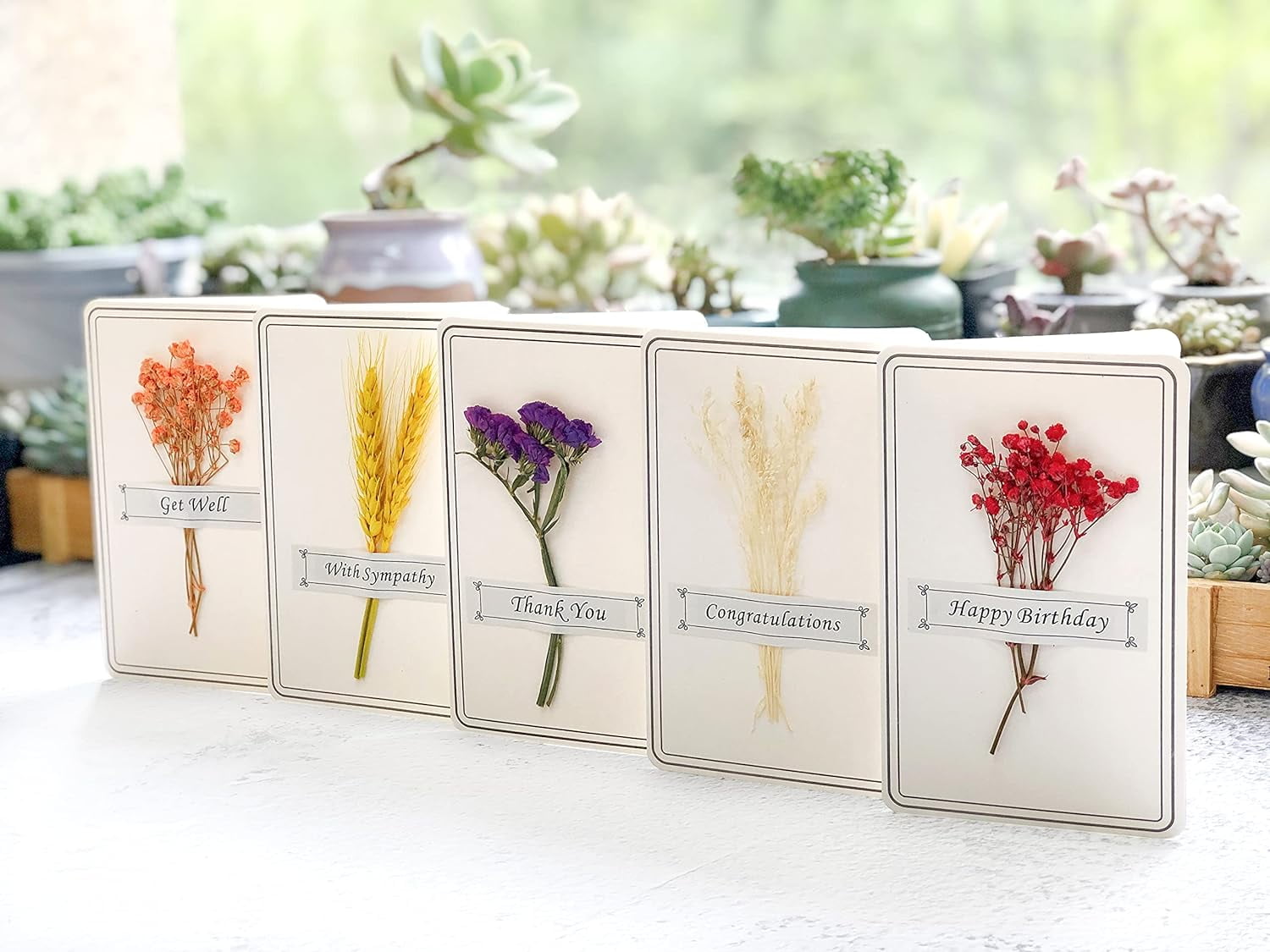 Handmade Real Flower Greeting Cards For All Occasions With Envelopes, Great For Personalized Thinking of You Cards, Unique Thank You Cards, Cute Note Cards
