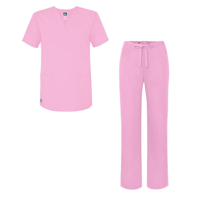 Adar Universal Unisex Scrub Set - Unisex V-Neck Scrub Top & Tapered Drawstring Scrub Pants