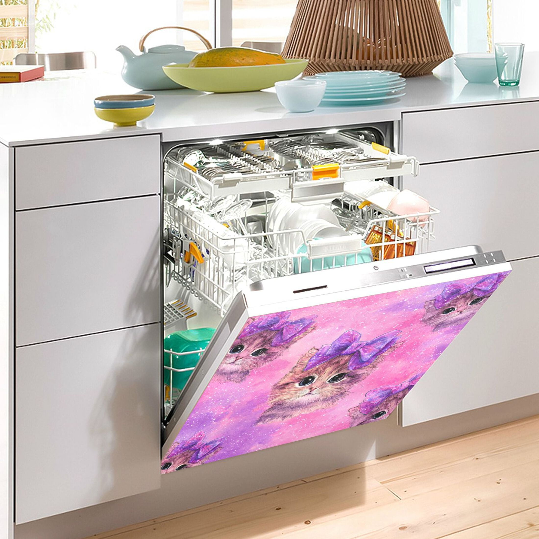 Dishwasher Magnetic Refrigerator Magnet Cover Sticker Home Decorative 23"x26" Adorable Orange Cat Pattern