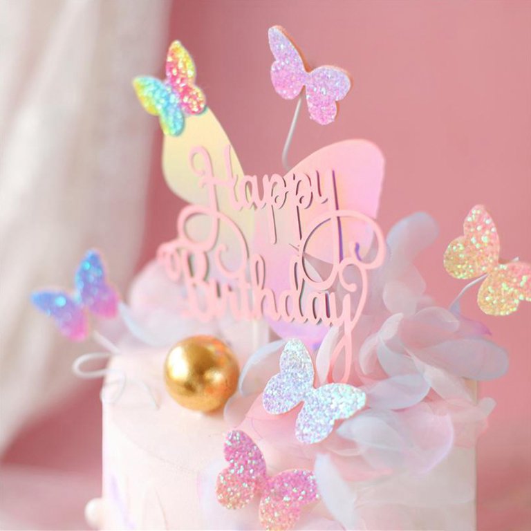 Rose Butterfly 13 Cake Topper – Rose Gold Glitter, 6.3 Inch Wide, For 13th Birthday Party Decor & Keepsake