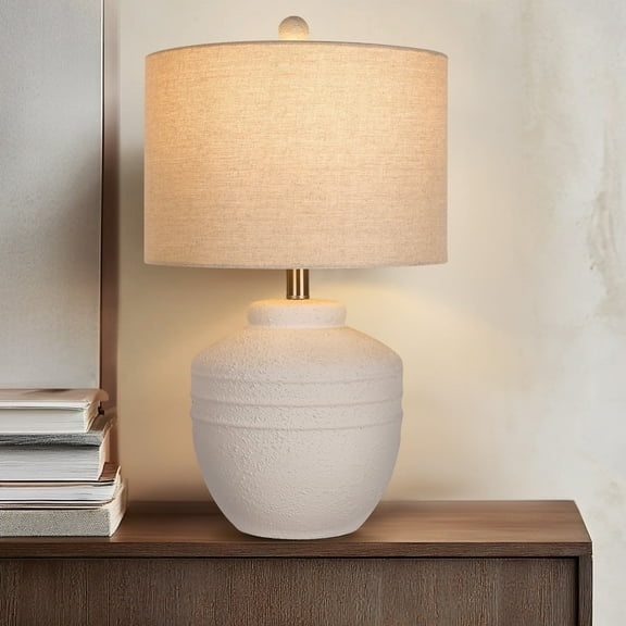Farmhouse Jar Table Lamp 1 Pack, Rotary Switch Rustic Bedside Lamp, Pot Nightstand Lamp for Bedroom Living Room (LED Bulb Included)