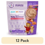 (12 pack) Ready, Set, Food! Organic Baby Oatmeal, 9 Top Allergens, Peanut Butter Strawberry, Stage 3, 8 oz