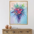 thumbnail image 2 of Designart 'Bouquet Of Red Roses In A Vase On Blue' Traditional Framed Canvas Wall Art Print, 2 of 5