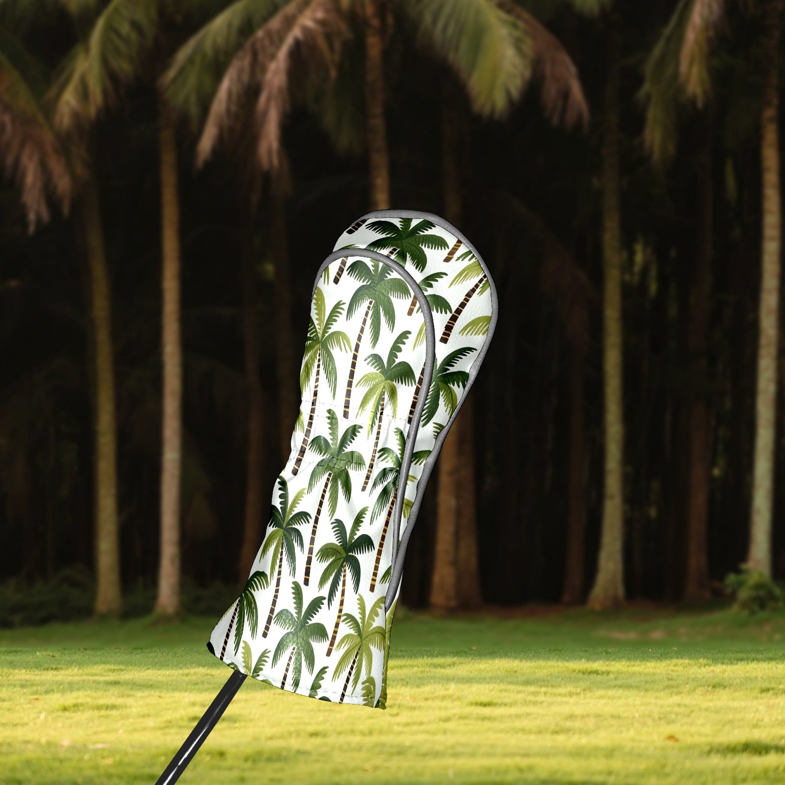 Golf Club Covers, Palm Tree While Premium PU Leather Driver Hybrid Putter Head Covers with Velvet Lining, Waterproof Golf Gifts for Men Women
