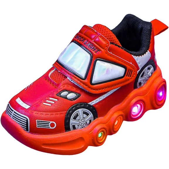 Toddler Boys Cartonn Car Light Up Shoes Comfortable Slip On Sneakers Hook and Loop Athletic Footwear