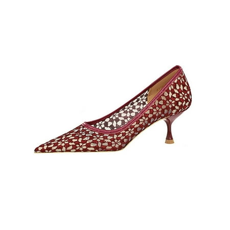

Crocowalk Womens Lightweight Sexy Dress Pump Shoes Wedding Comfort Lace Stiletto Heels Fashion Red 7.5