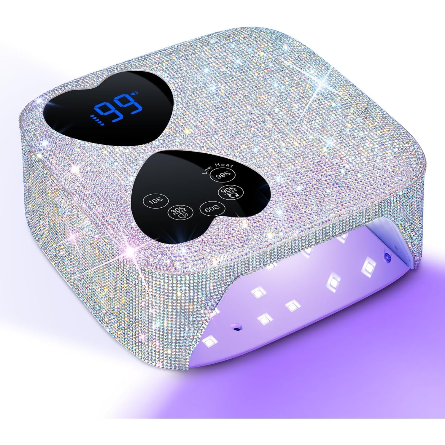 UV LED Nail Lamp Cordless, 80W Rechargeable UV Light for Gel Nails, Professional Gel Light Dryer with 5 Timers & Mirror Base, Sparkling Rhinestones Diamond Curing Lamp for Salon & Home