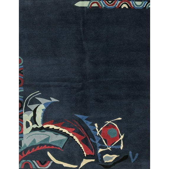 Ahgly Company Machine Washable Indoor Rectangle Abstract Blue Moss Green Area Rugs, 8' x 10'