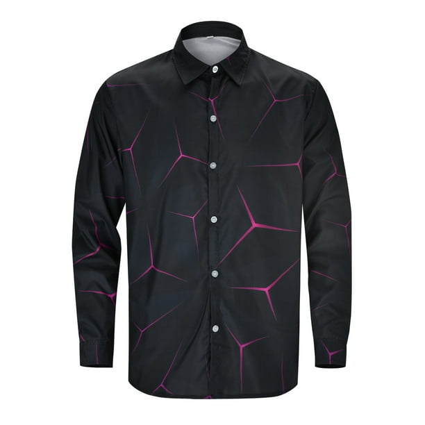 Camisas Para Hombre Camisa de manga larga con estampado digital 3D de manga larga con patrón de tendencia informal de la calle de moda para hombre Camisa de tamaño (Black, XXL)