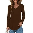thumbnail image 2 of Delayuji Womens T Shirts V Neck Summer Short/Long Sleeve Cotton Tops Tees Brown Xxxl Polyester,Spandex Short Sleeve Shirts for Women, 2 of 5