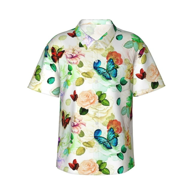 Fotbe Floral Vintage Camisa Hawaiana para Hombre Unisex – Camisa Casual de Verano con Botones de Manga Corta de Algodón y Lino,Medium