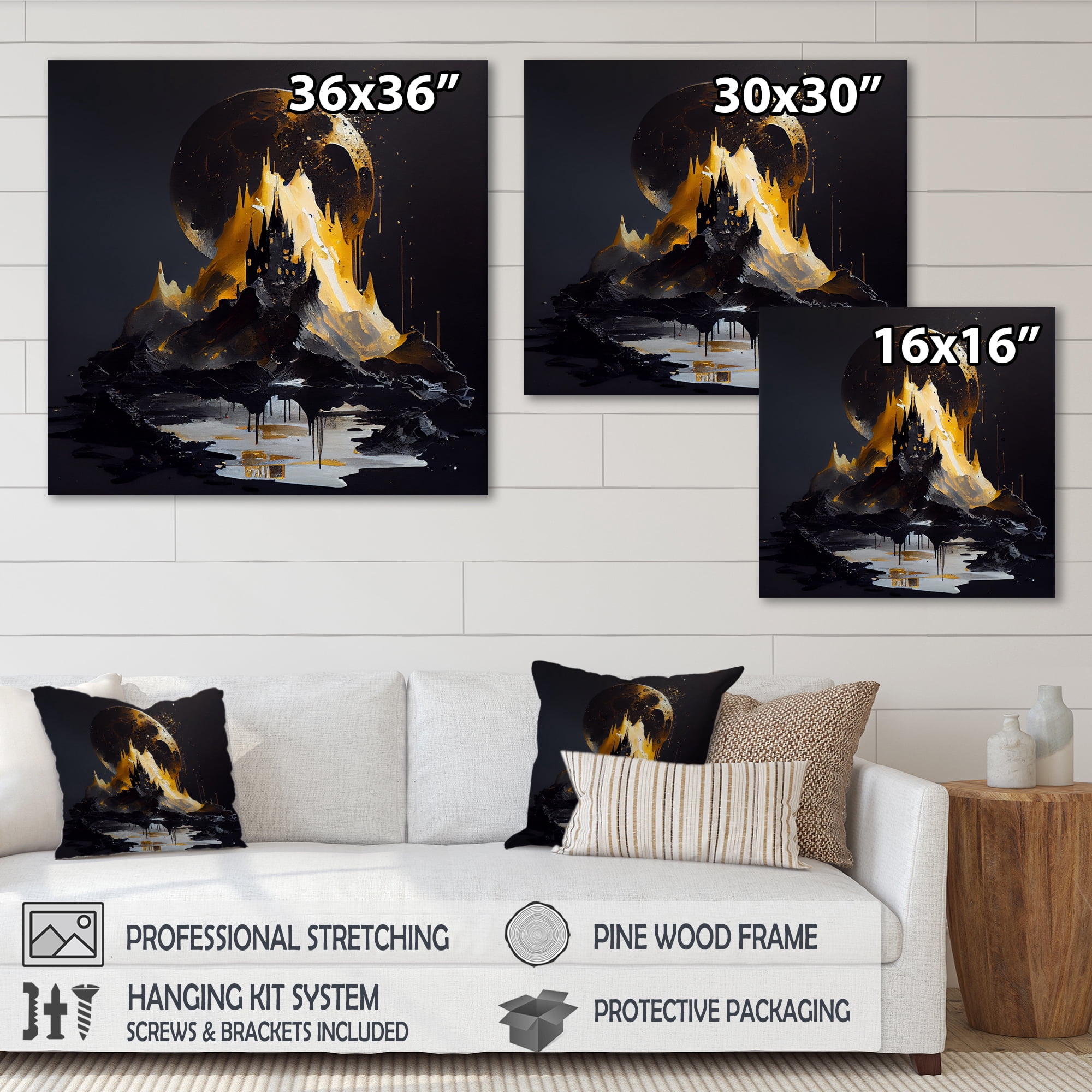 Designart Black And Gold Mountain Landscape I Canvas Wall Art
