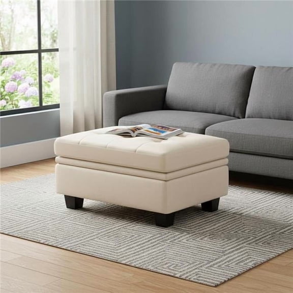 HomeRoots 714391 32 in. Beige & Black Velvet Tufted Storage Ottoman