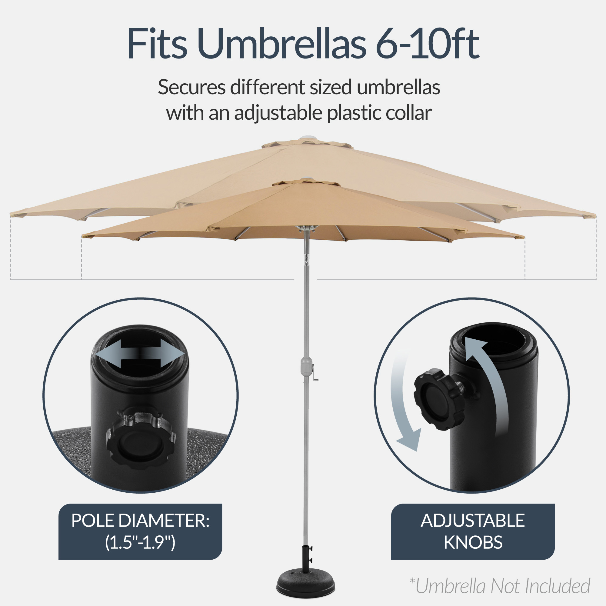 Best Choice Products Fillable Plastic Patio Umbrella Base Stand, Pole Holder w/ Adjustment Knob, Round Dome - Black