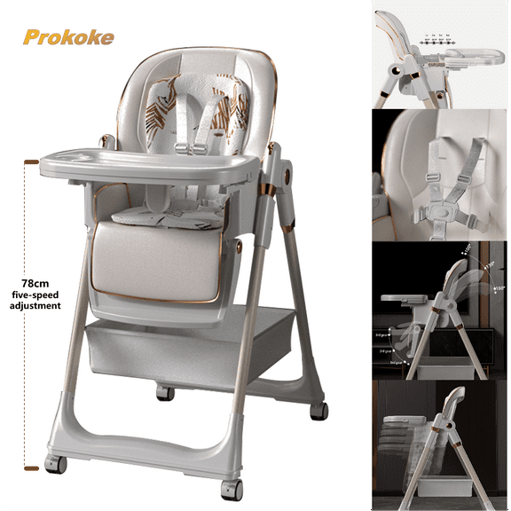 Baby 4-in-1 Convertible High Chairs,Portable Folding Dining Chairs for Babies and Toddlers,Adjustable Height, Infant Feeding Chair with Removable Tray,Unisex,White