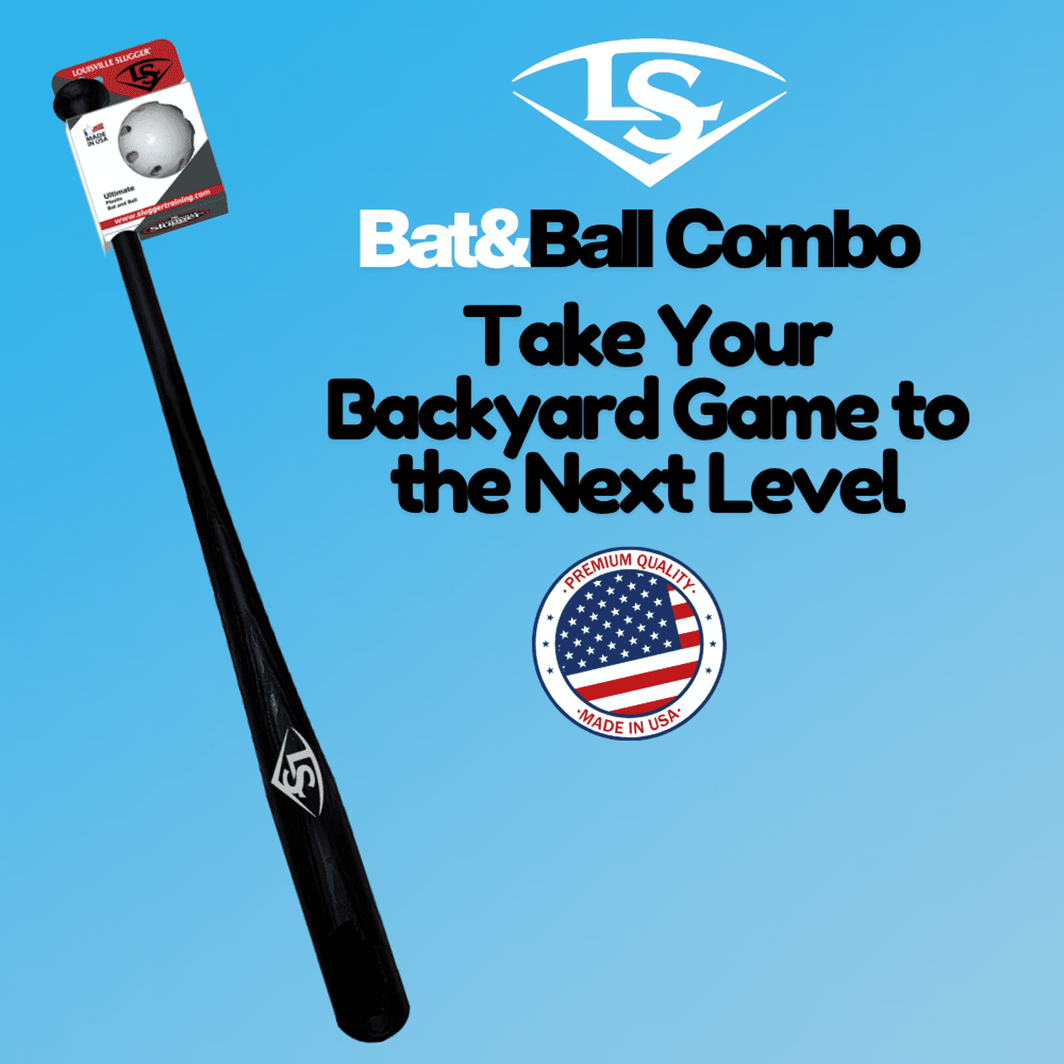 Louisville Slugger Ultimate Plastic Bat and Ball Combo – 34" Replica Bat with Authentic Wood Look, Safe Backyard Baseball Set for Kids & Adults
