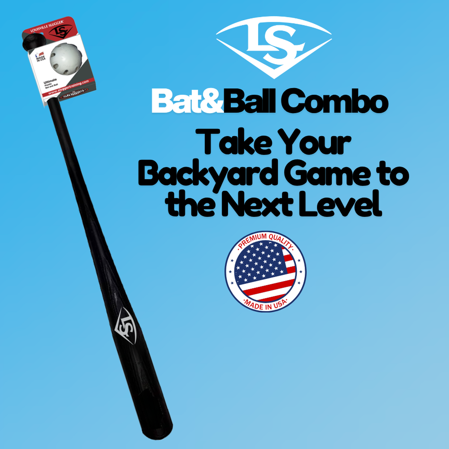 Louisville Slugger Ultimate Plastic Bat and Ball Combo – 34 Replica Bat with Authentic Wood Look, Safe Backyard Baseball Set for Kids & Adults