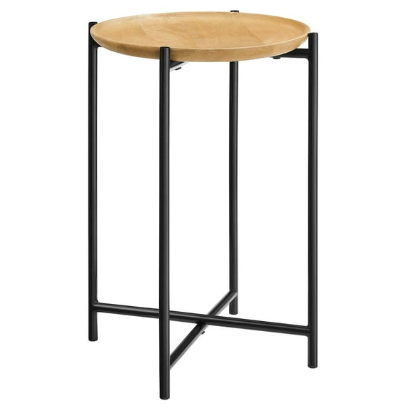 Xilo Round Wood and Metal Side Table in Oak
