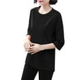 thumbnail image 2 of T Shirts for Women Short Sleeved Round Neck Solid Color Loose T-shirt Black XL, 2 of 6