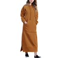 thumbnail image 2 of longantii Women's Casual Plush Pullover Oversized Sweatshirt for Women Long Sleeve Solid Color Drawstring Hoodie Maxi Dress with Pocket Orange XL, 2 of 6