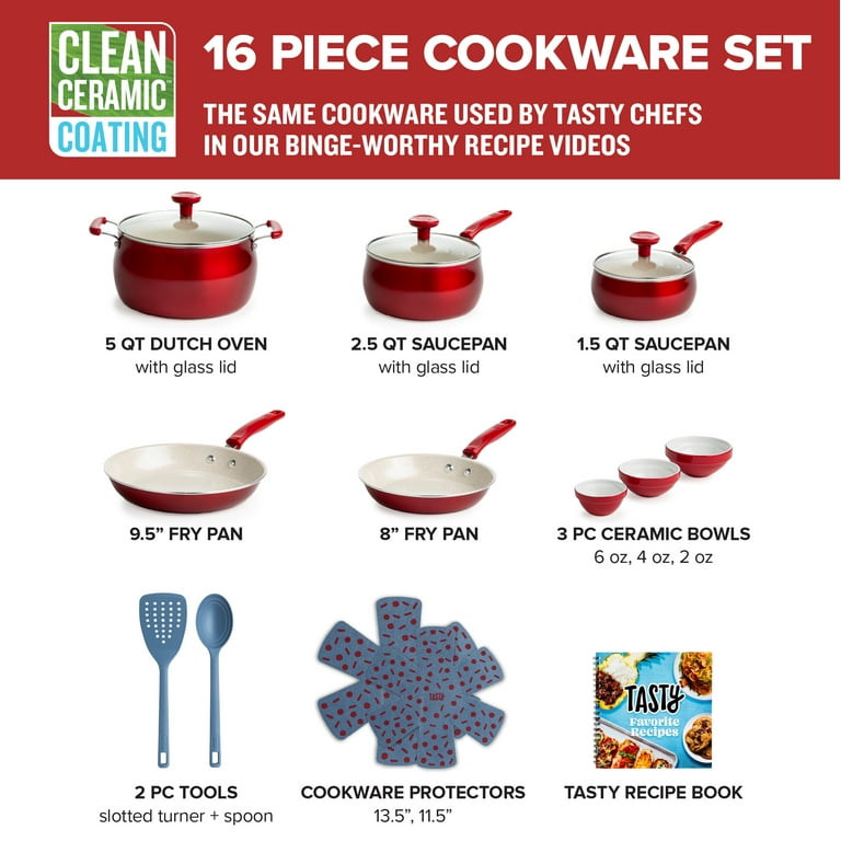 Tasty 16pc Cookware Set Red - Walmart.com