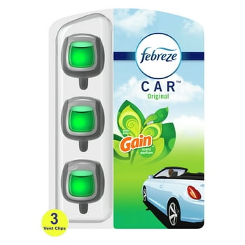 Febreze Car Odor-Fighting Car Freshener Vent Clip Gain Original, 3 Ct