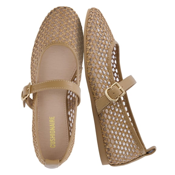 Cushionaire Gracie Mesh Mary Jane Flats for Women - Breathable Ballet Flats with Adjustable Buckle Strap and Memory Foam Cushioning