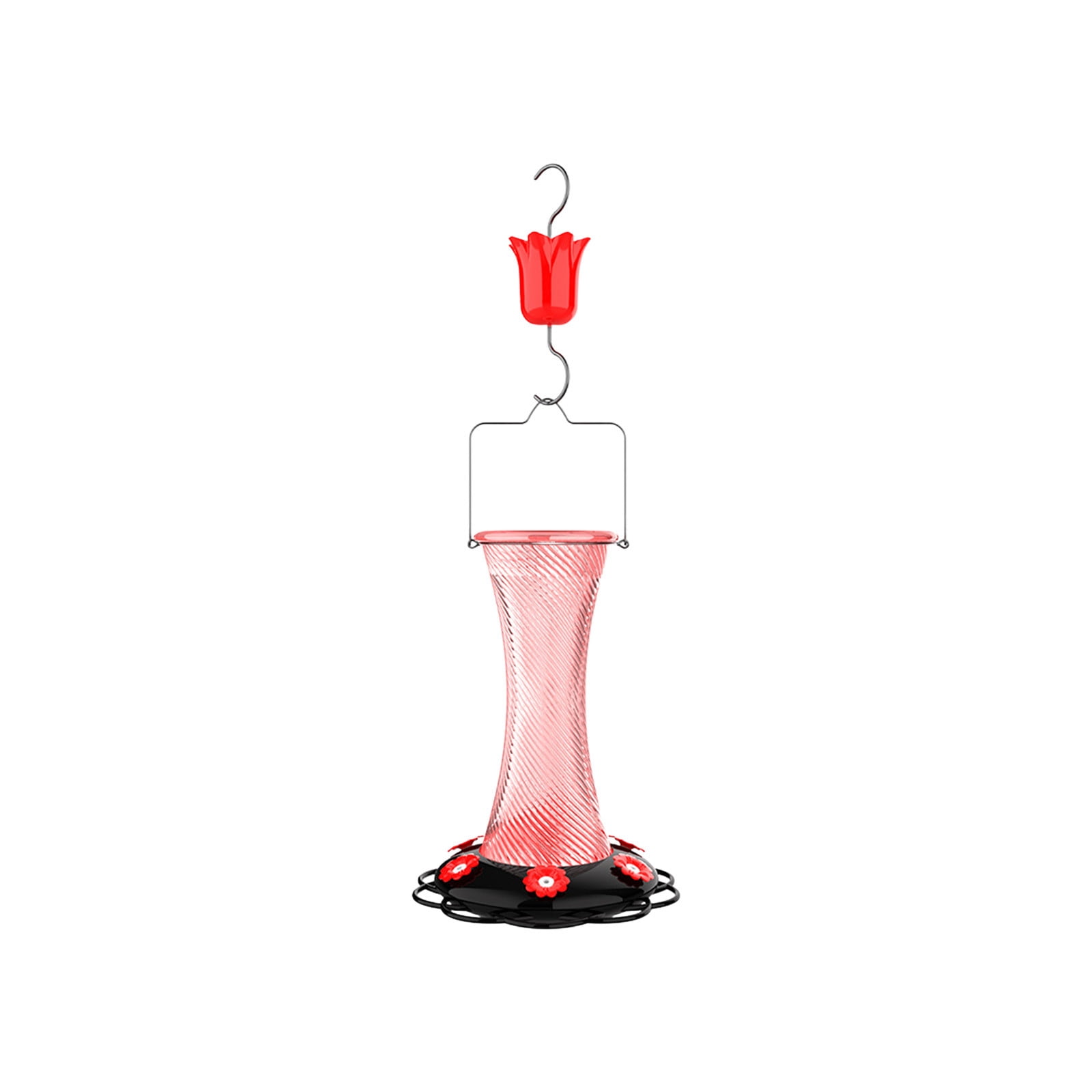 Hanging Glass Hummingbird Feeder, 7.8in Outdoor Decorative Wild Bird Nectar Feeder With Flower‑Shaped Ports