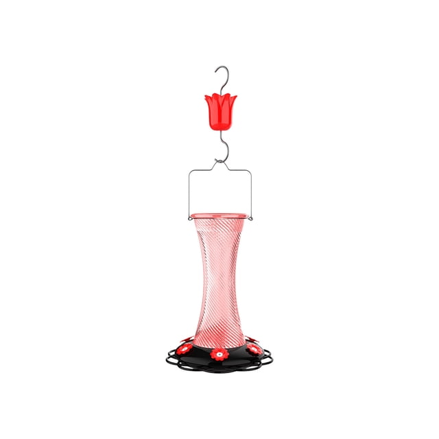 Cmunyle Mangeoire Suspendue en Verre pour Colibris d'Extérieur, Conception Anti‐fuite avec Fosse pour Fourmis, Ports d'Alimentation pour Fleurs Rouges, Grande Capacité pour Cour Arrière et Jardin, Fournitures d'Alimentation pour Oiseaux Sauvages