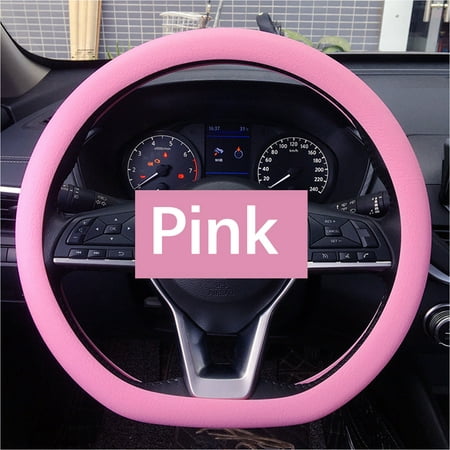 Dpityserensio Silicone Car Steering Wheel Cover Non-Slip Wear-Resistant Silicone Protective Cover Four Seasons Universal Steering Wheel Cover Pink Fit for 12.59-15 inch