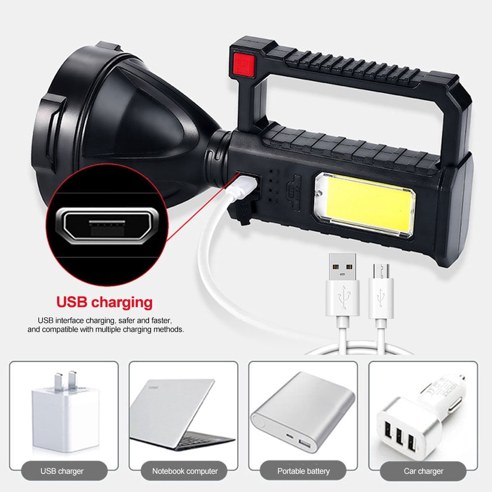 Rechargeable Spotlight Flashlights High Lumens, 90000 Lumens Super Bright LED Searchlight Flashlight with Tripod and USB Output, IPX5 Waterproof, for Emergencies, Fishing, Hiking, Camping