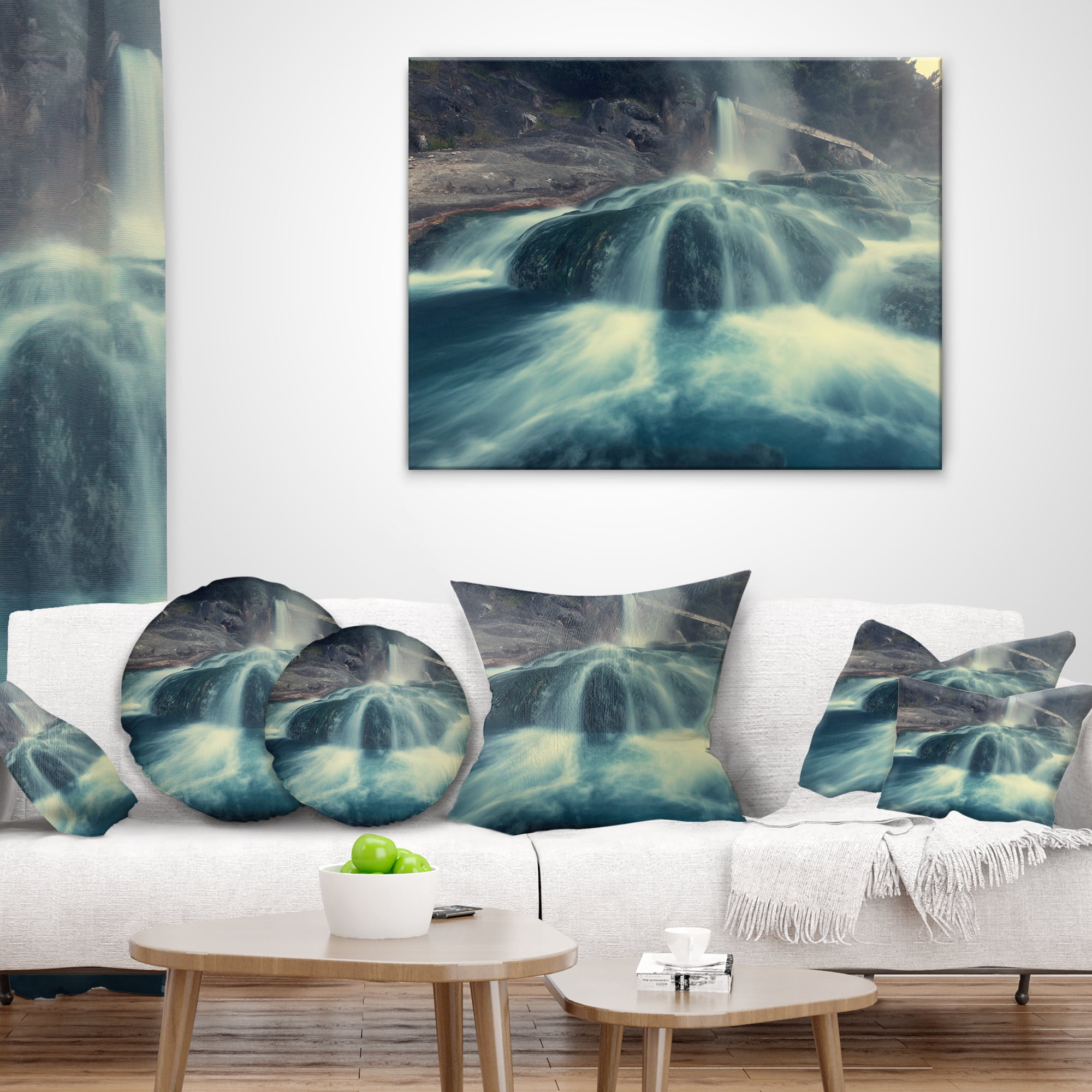 Designart Hot Spring thermopiles Greece - Seascape Throw Pillow - 16x16