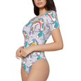 thumbnail image 2 of Naloa Unicorn DoingYoga Women's Short-Sleeved Onesie, One-Piece Swimsuit for Parties, dates, clubs - X-Large, 2 of 9