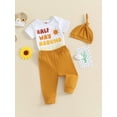 thumbnail image 5 of Aojekbee Baby Boys Outfit, Letters Print Short Sleeve Romper with Pants and Hat Infant Clothes, 5 of 10