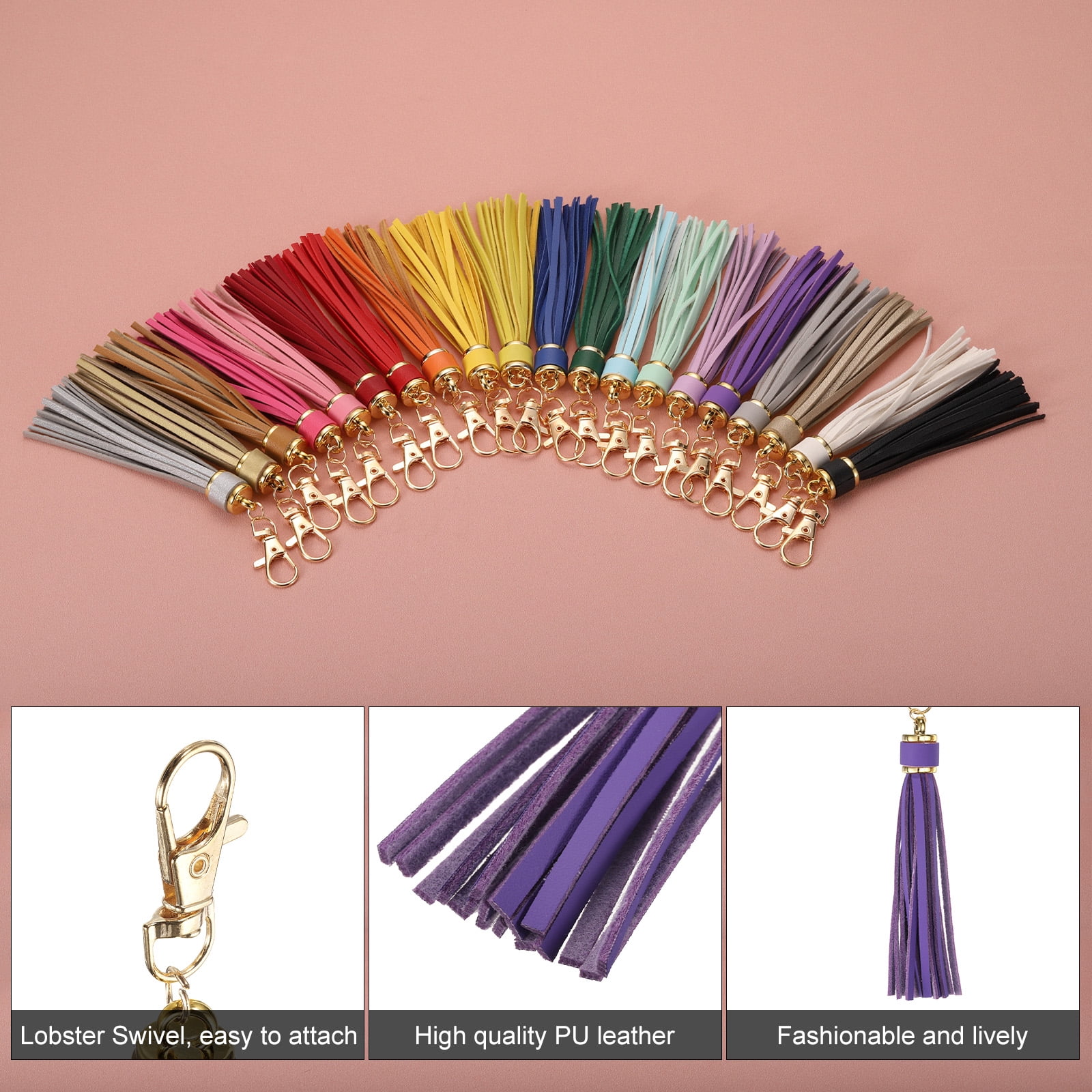 Unique Bargains PU Leather Tassels Keychain Charm with Lobster Swivel for Crafting Purple